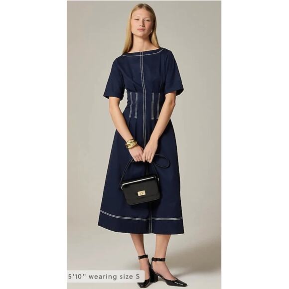 J. Crew Dresses & Skirts - Women's J.Crew Short Sleeve Pintuck Midi Dress in Stretch Twill in Navy size 14